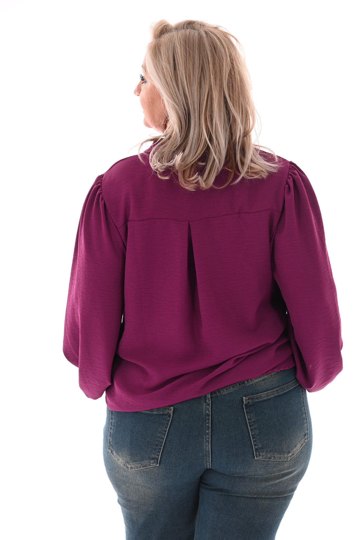 Top lange mouwen v-hals uni magenta