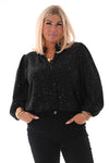 Top lange mouwen v-hals glitter zwart