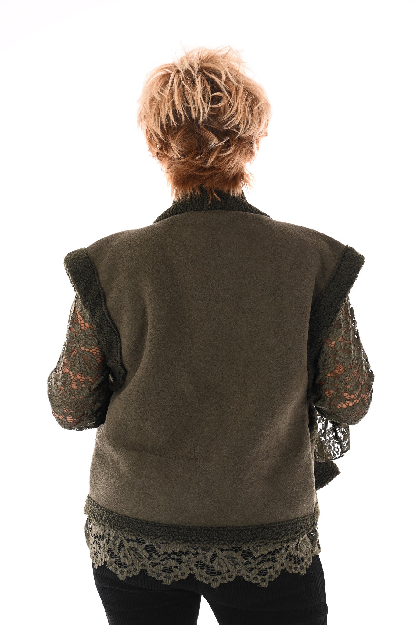 Gilet suede en teddy olijfgroen
