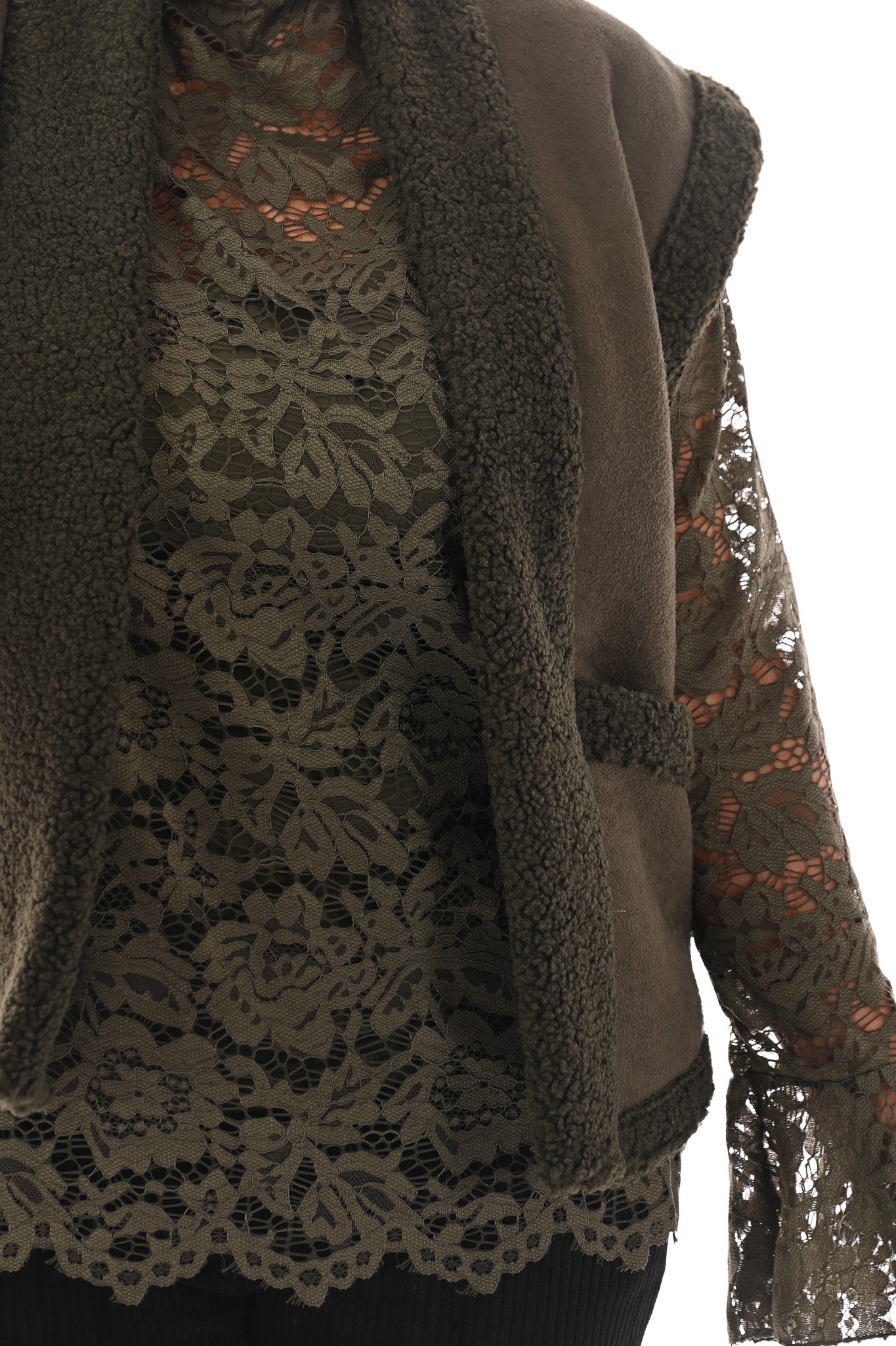 Gilet suede en teddy olijfgroen