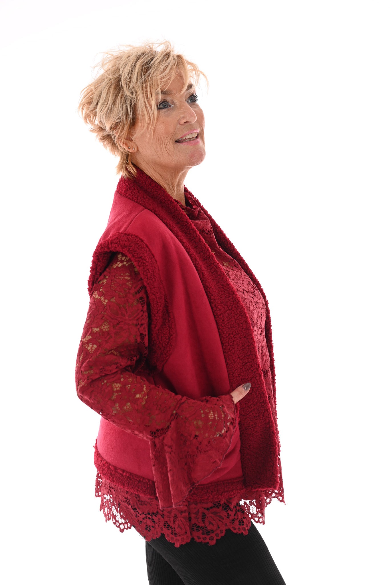 Gilet suede en teddy rood