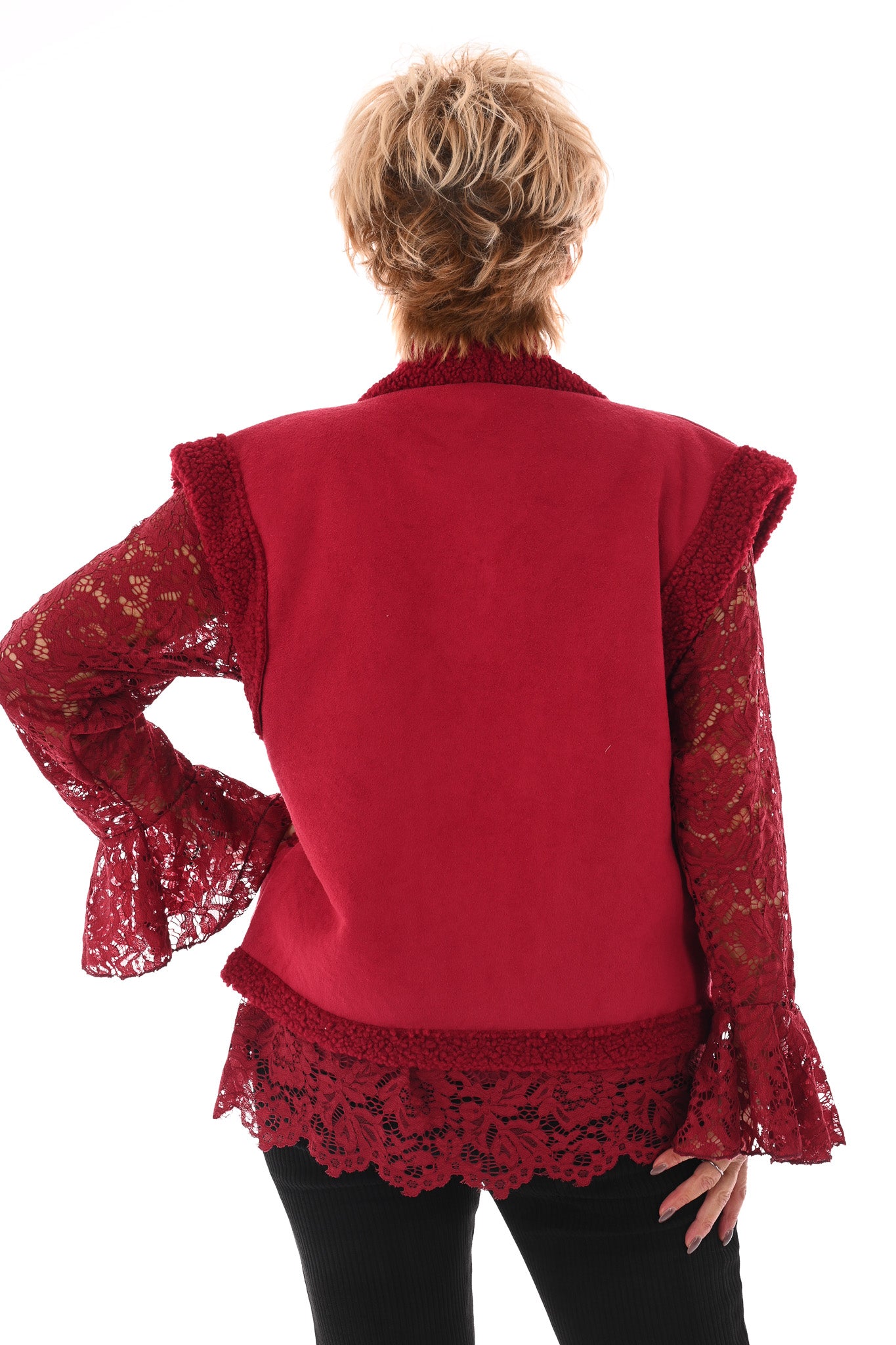 Gilet suede en teddy rood