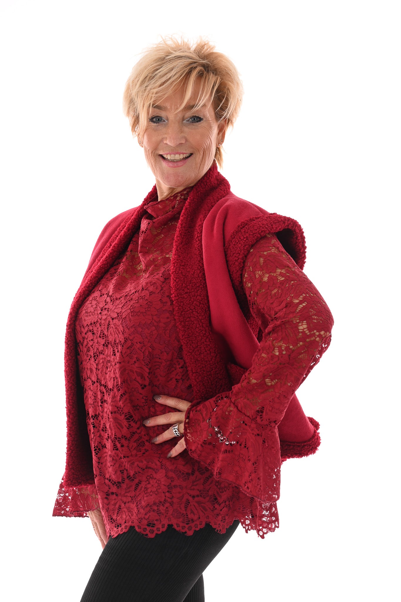 Gilet suede en teddy rood