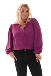 Top lange mouwen v-hals glitter cyclaam
