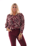 Top v-hals met print strepen bordeaux