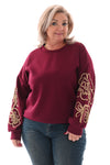 Trui met goude borduursel bordeaux
