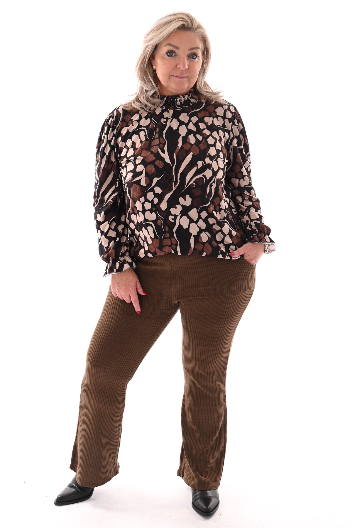 Blouse met smockkraag zwart/beige