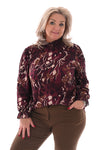 Blouse met smockkraag aubergine/beige