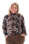 Blouse met smockkraag marineblauw/beige