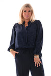 Top lange mouwen v-hals glitter marineblauw