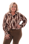 Doorknoop blouse stip bruin