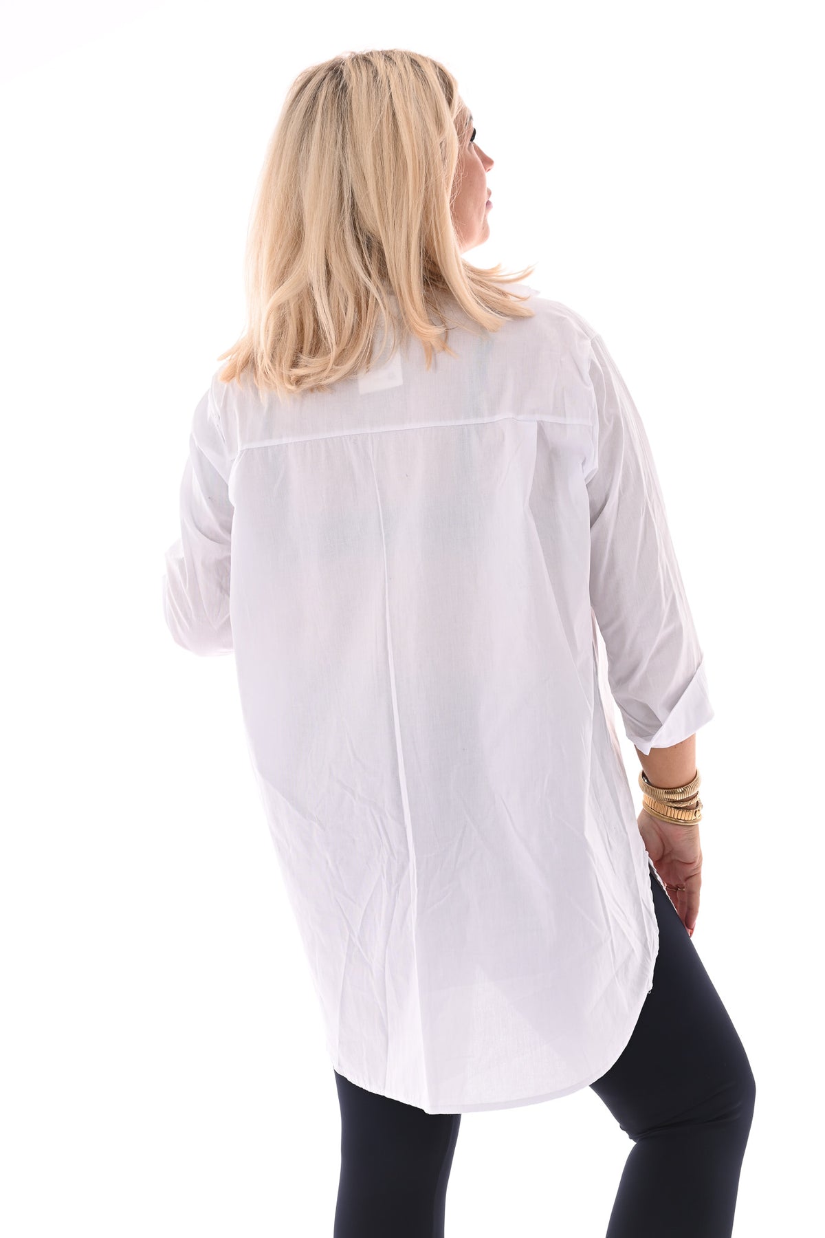 Lange doorknoop blouse uni wit