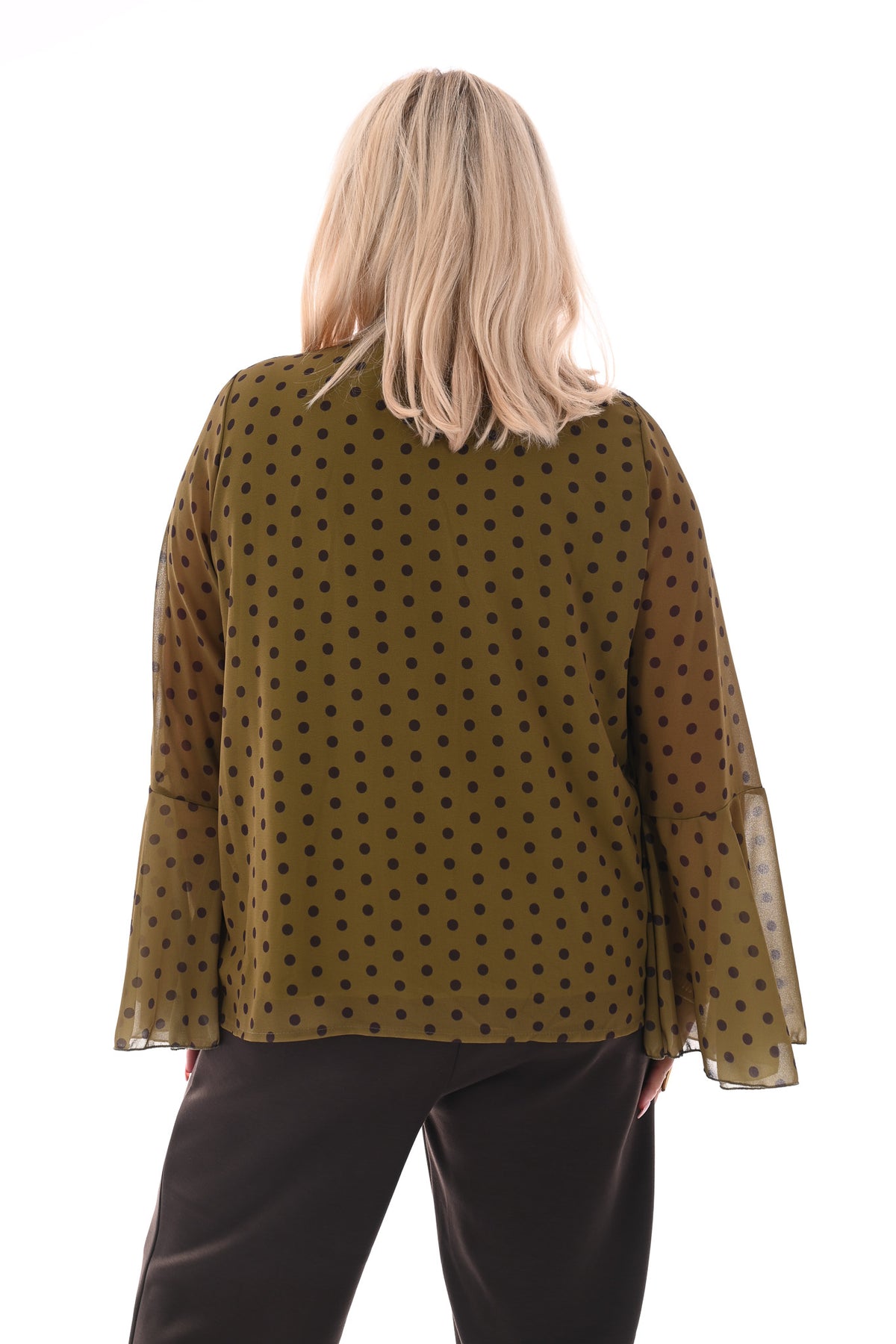 Top dots met strik en trompetmouwen groen
