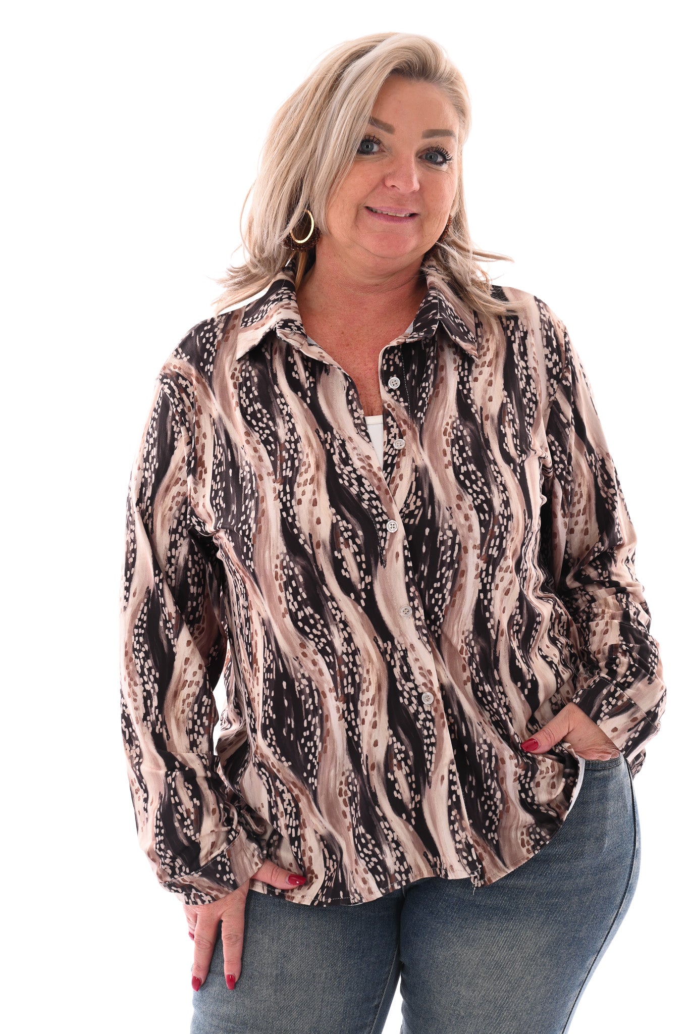 Doorknoop blouse stip zwart