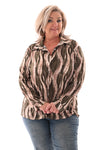 Doorknoop blouse stip olijfgroen