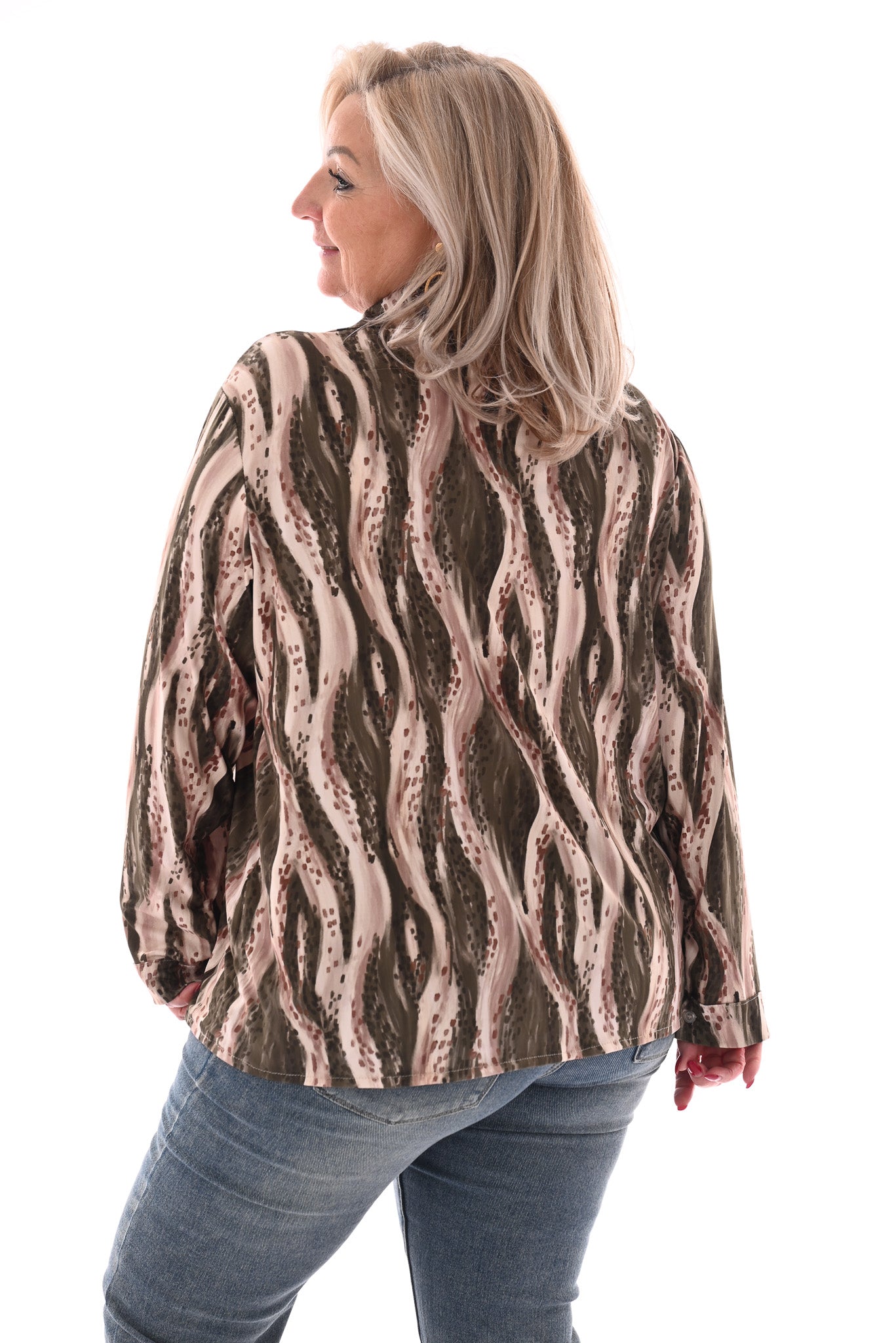 Doorknoop blouse stip olijfgroen