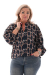 Top lange mouwen v-hals geometrisch marineblauw