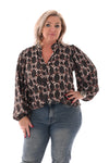 Top lange mouwen v-hals geometrisch legergroen