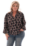 Top lange mouwen v-hals geometrisch zwart