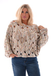 Open gehaakt grof gebreide trui beige