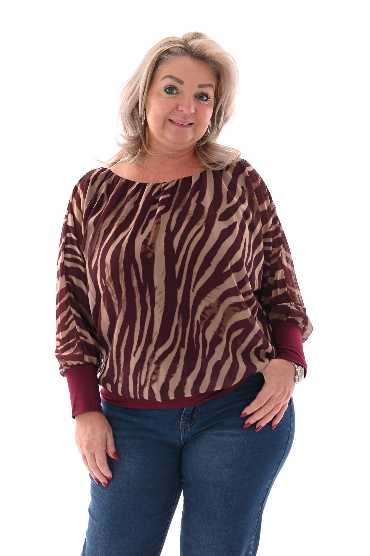 Ballon top print tijger aubergine