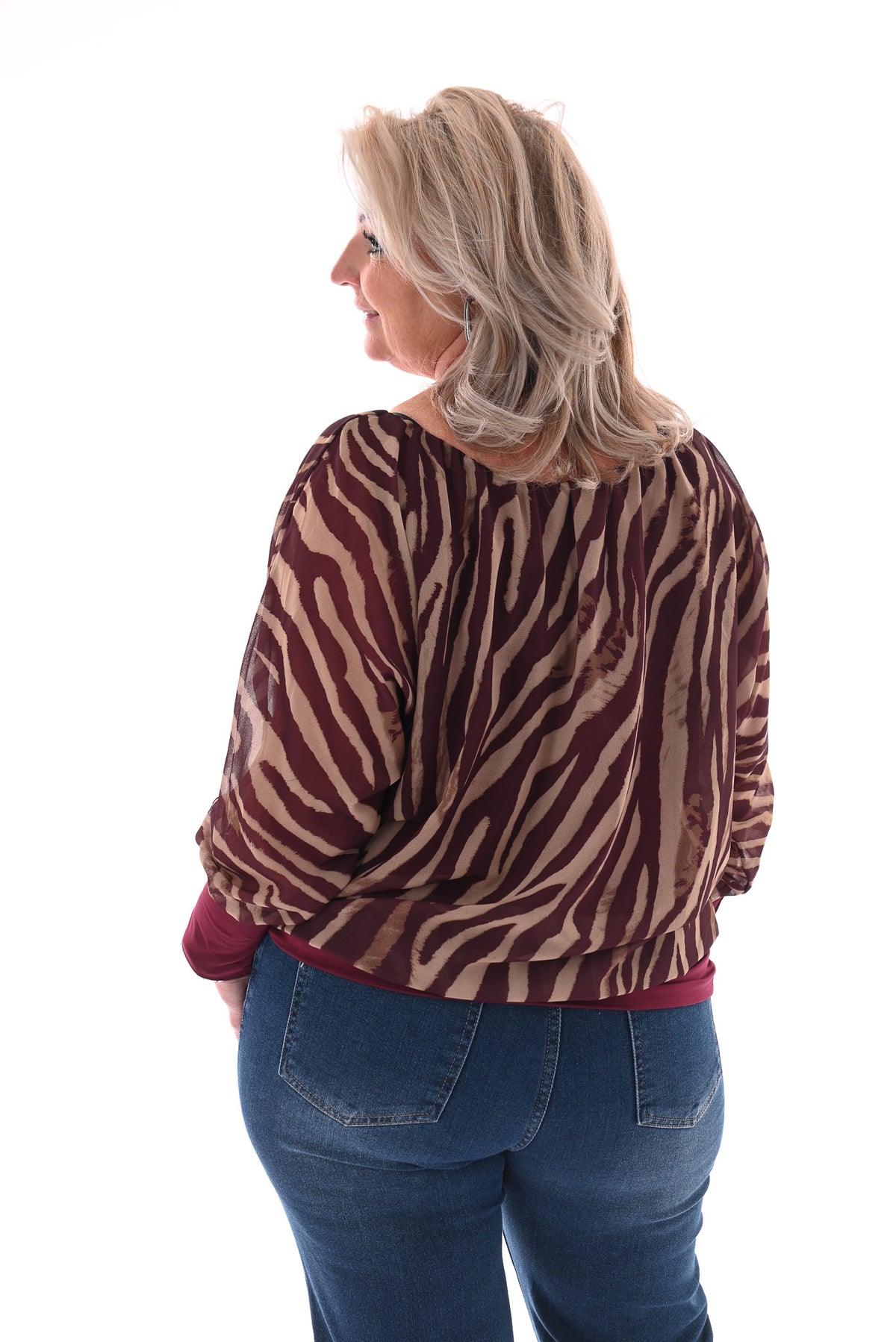 Ballon top print tijger aubergine