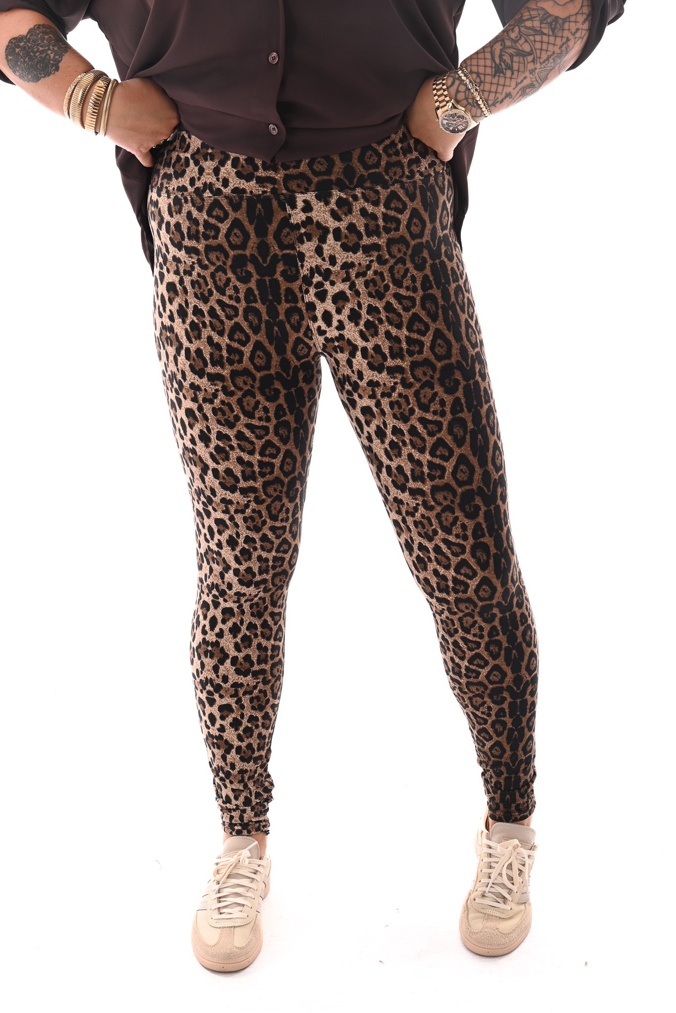 Legging panterprint donkerbruin