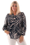 Top v-hals met print strepen marineblauw
