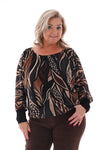 Ballon top print bladeren zwart