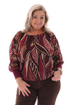 Ballon top print bladeren bordeaux