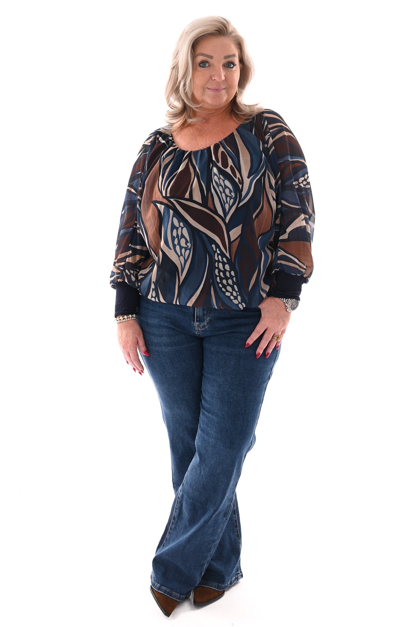 Norfy jeans power stretch wide leg blauw