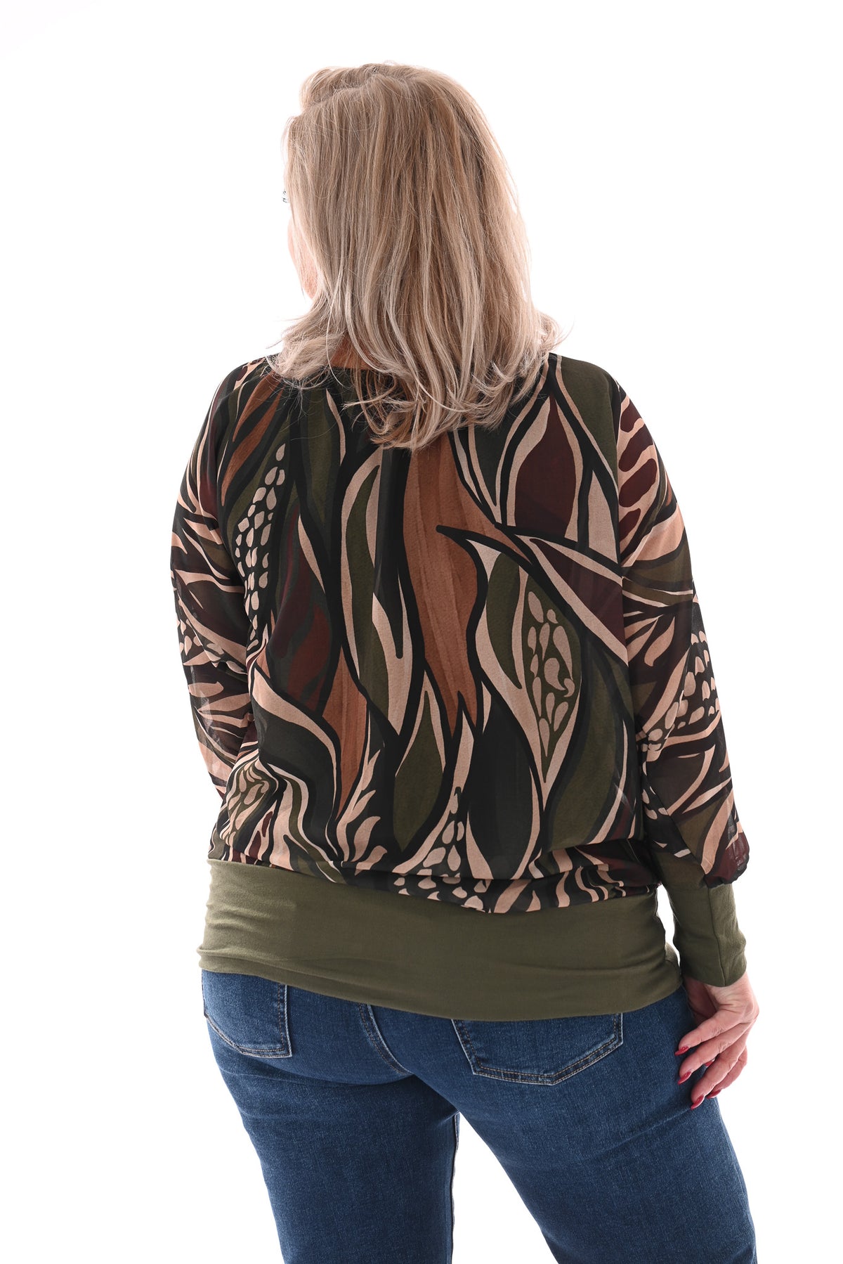 Ballon top print bladeren legergroen