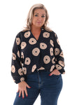 Top v-hals cirkels lange mouwen marineblauw