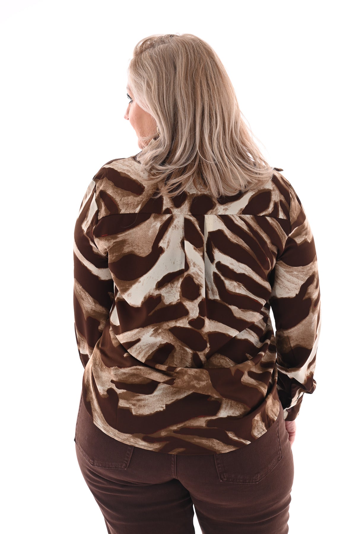 Gevlekte printblouse bruin/roomwit