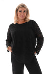 Top met kant ronde hals zwart