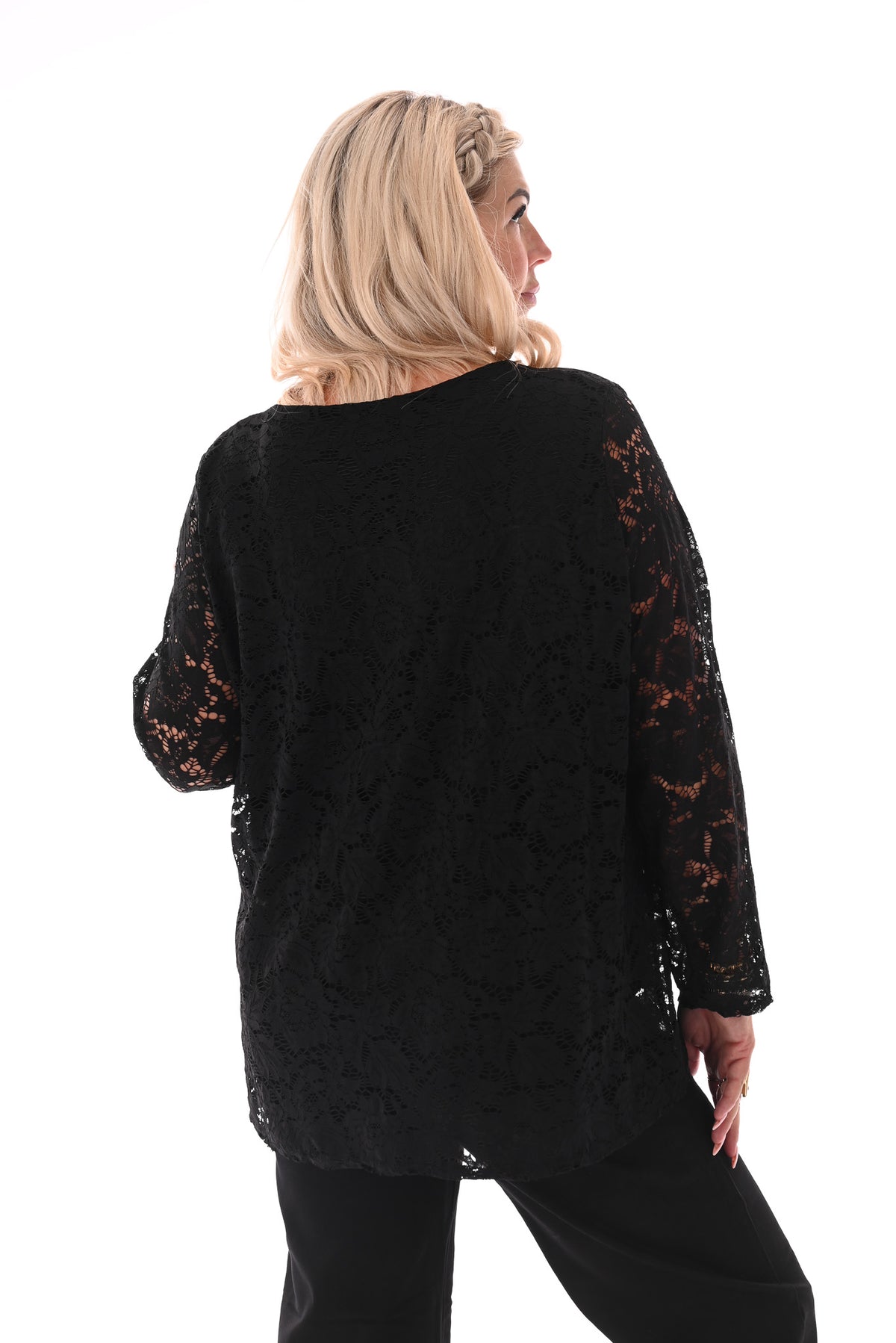 Top met kant ronde hals zwart