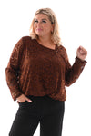 Top met kant ronde hals bruin