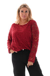Top met kant ronde hals bordeaux