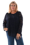 Top met kant ronde hals marineblauw