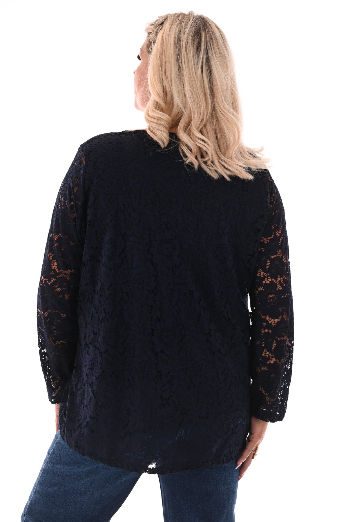 Top met kant ronde hals marineblauw
