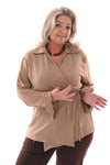 Top overslag trompetmouwen uni camel