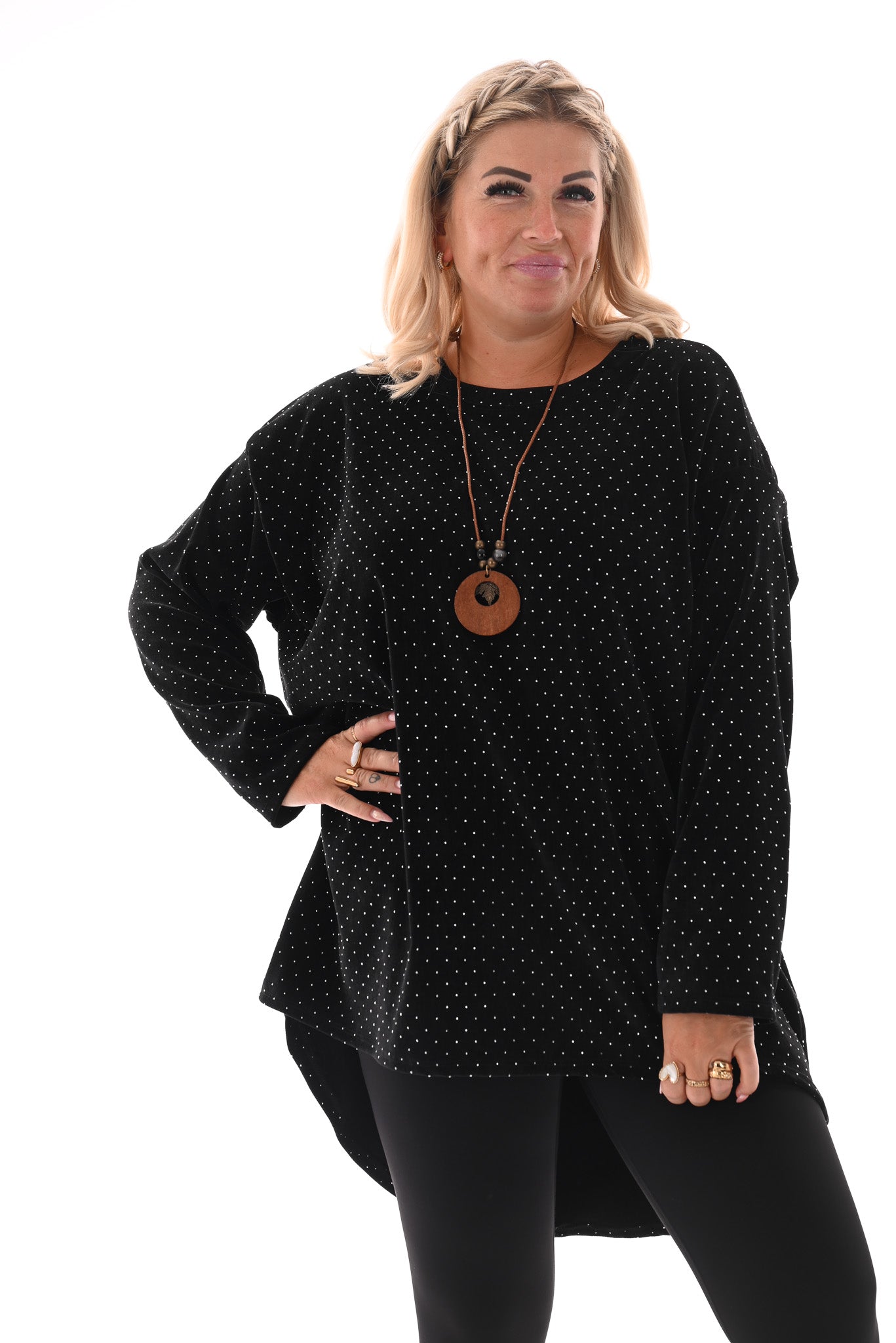 Velvet tuniek met strass en ketting zwart