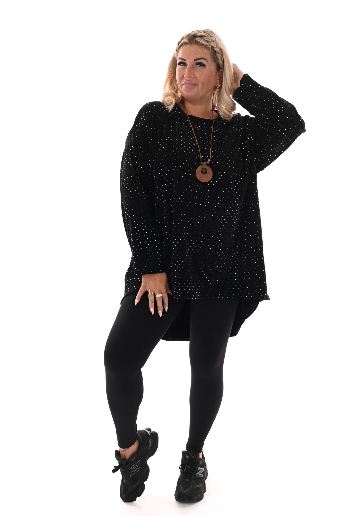 Velvet tuniek met strass en ketting zwart