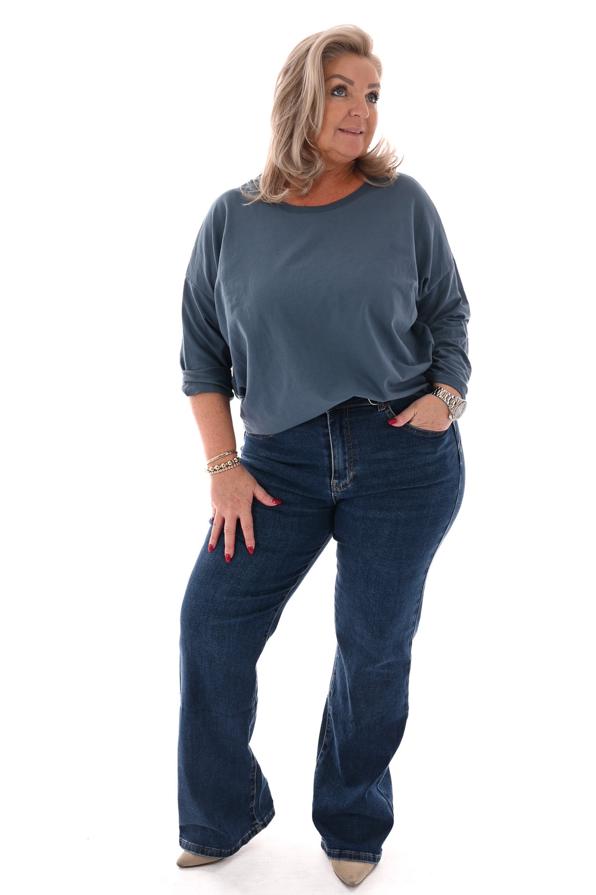 Basic top jeansblauw