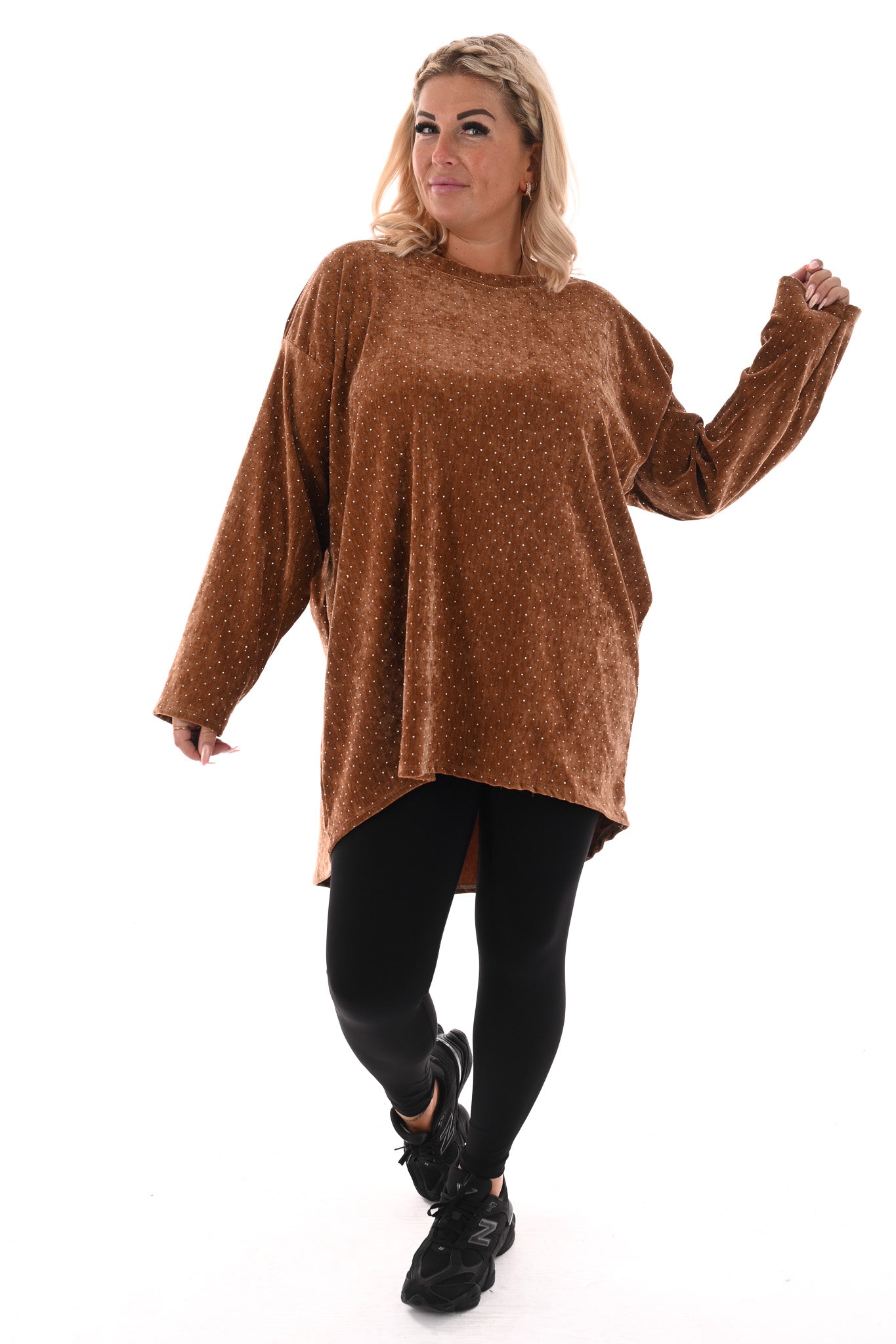 Velvet tuniek met strass en ketting bruin