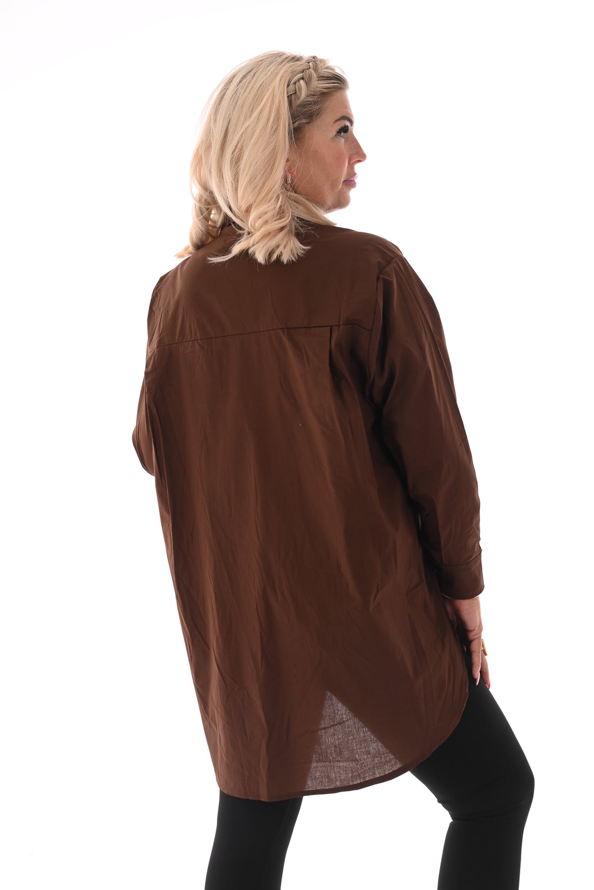 Lange doorknoop blouse uni bruin
