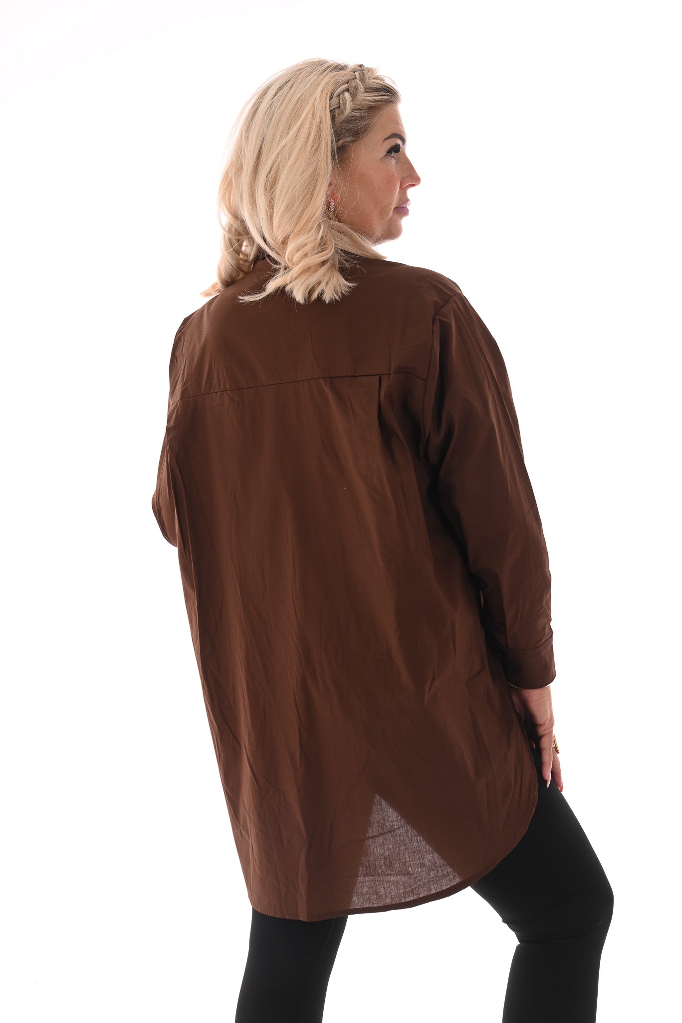 Lange doorknoop blouse uni bruin
