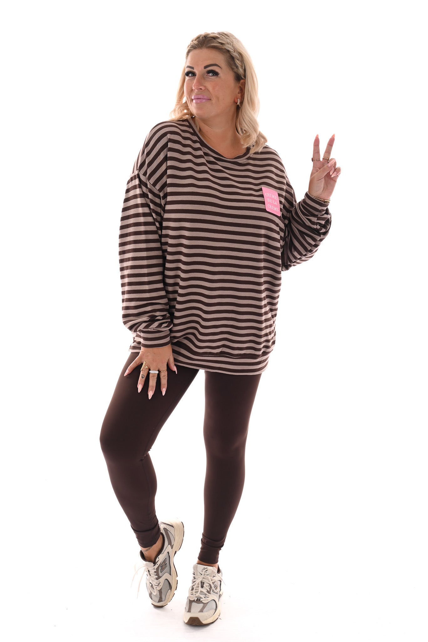 Gestreepte oversized trui taupe/bruin