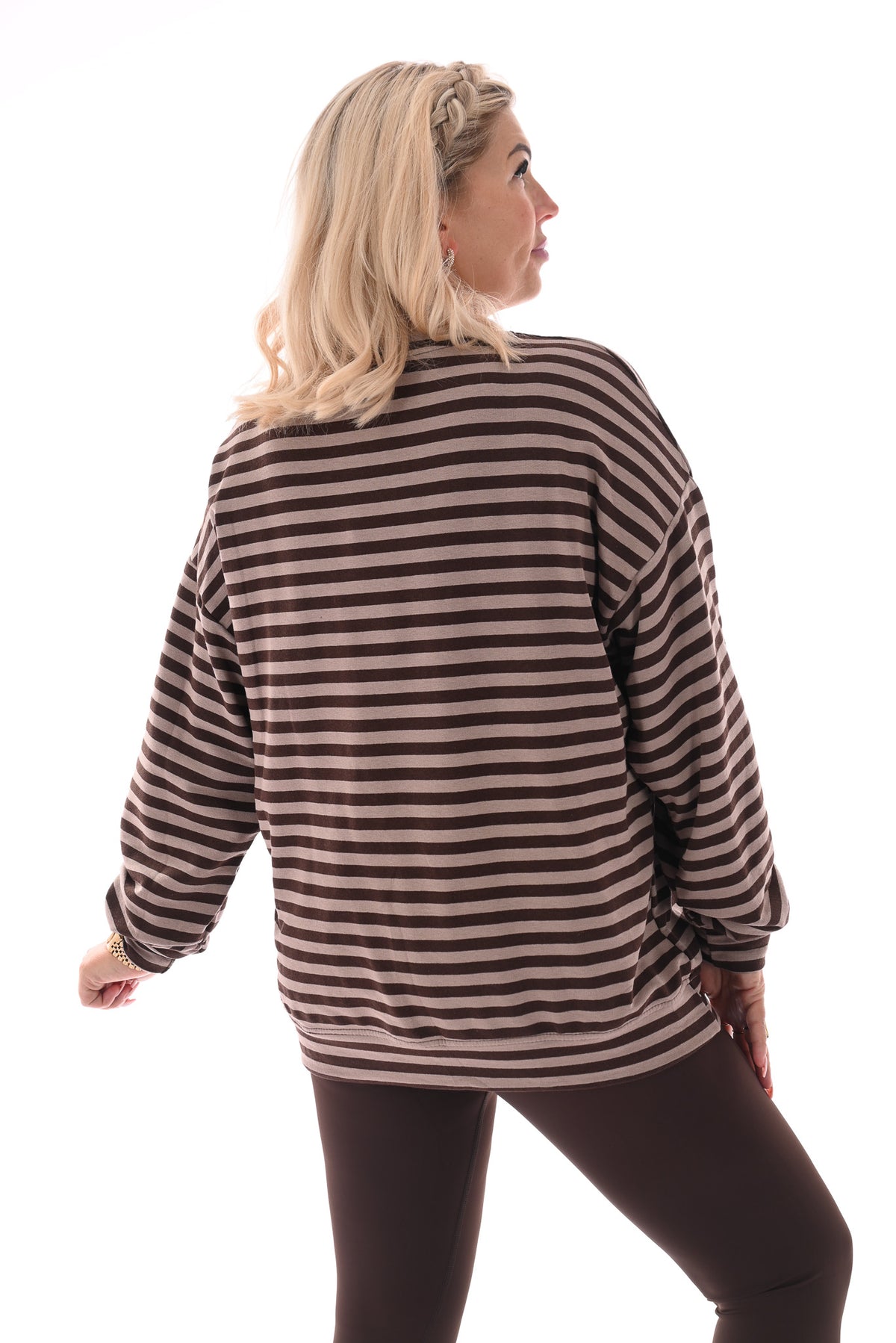 Gestreepte oversized trui taupe/bruin