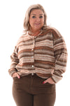 Doorknoop vest met streeppatroon beige/bruin